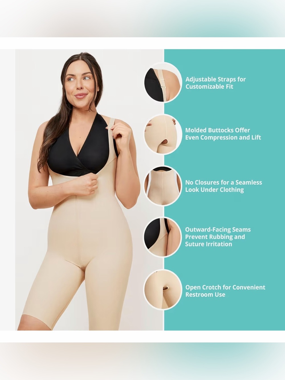 Marena Recovery Girdle High Back Short Length No Closures Beige Sfbhs2 Sz M Nwt — image 3 of 8